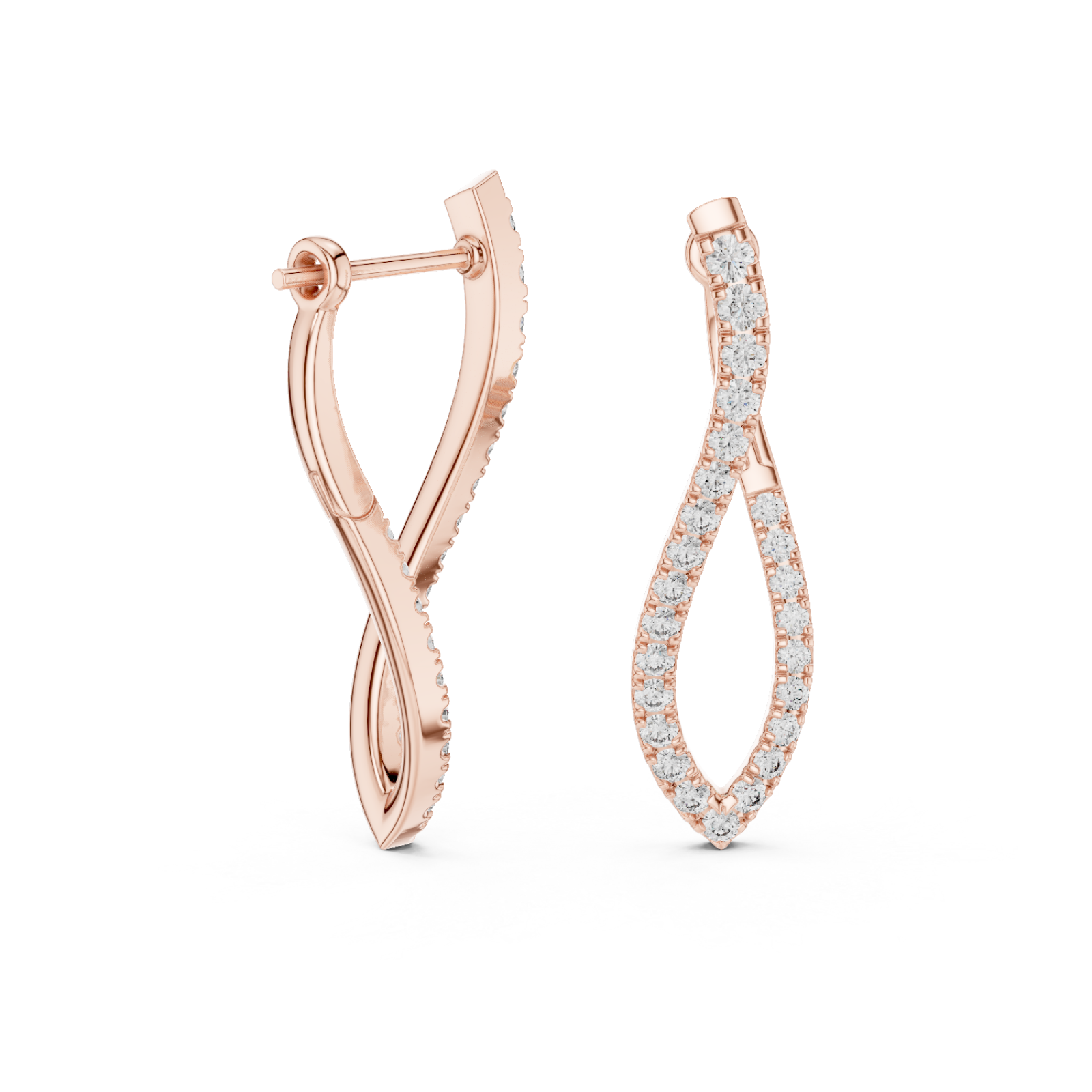  Rose Gold Shimmering Gentle Wave Luxury Hoops Left View