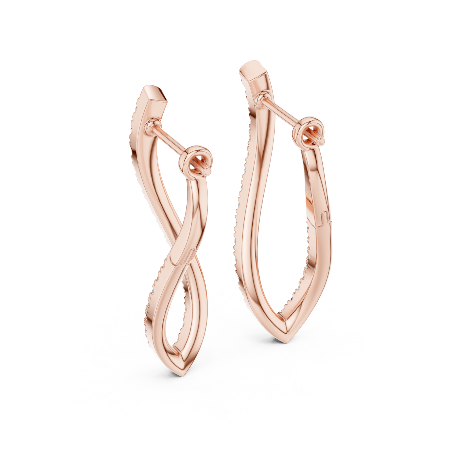  Rose Gold Shimmering Gentle Wave Luxury Hoops Side View