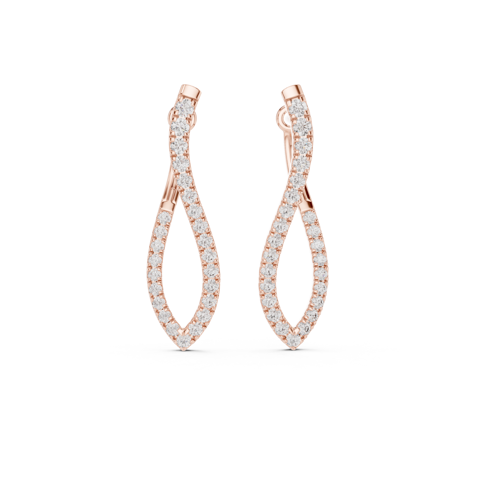  Rose Gold Shimmering Gentle Wave Luxury Hoops Front View