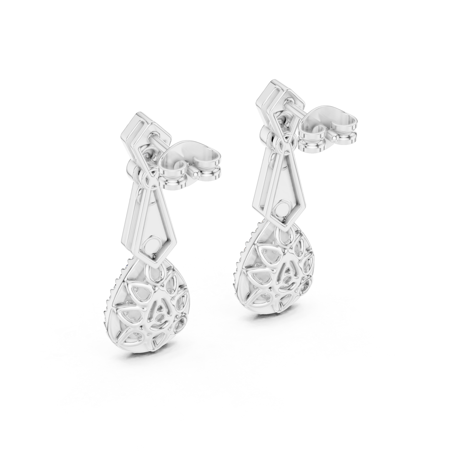  White Gold Celestial Radiant Grace Drop Earrings Side View
