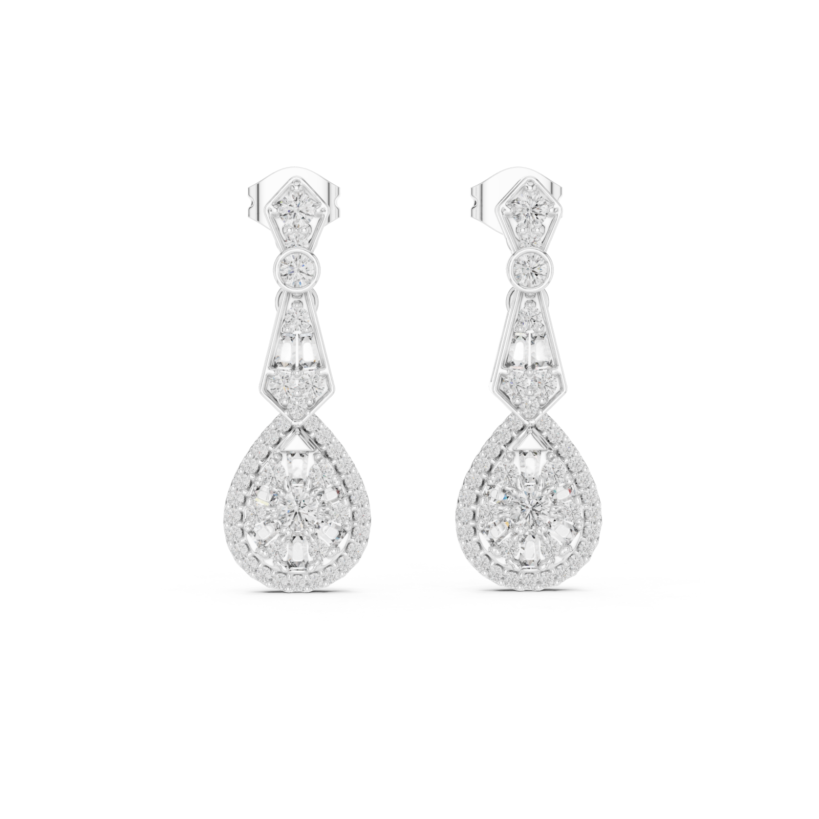  White Gold Celestial Radiant Grace Drop Earrings Front View