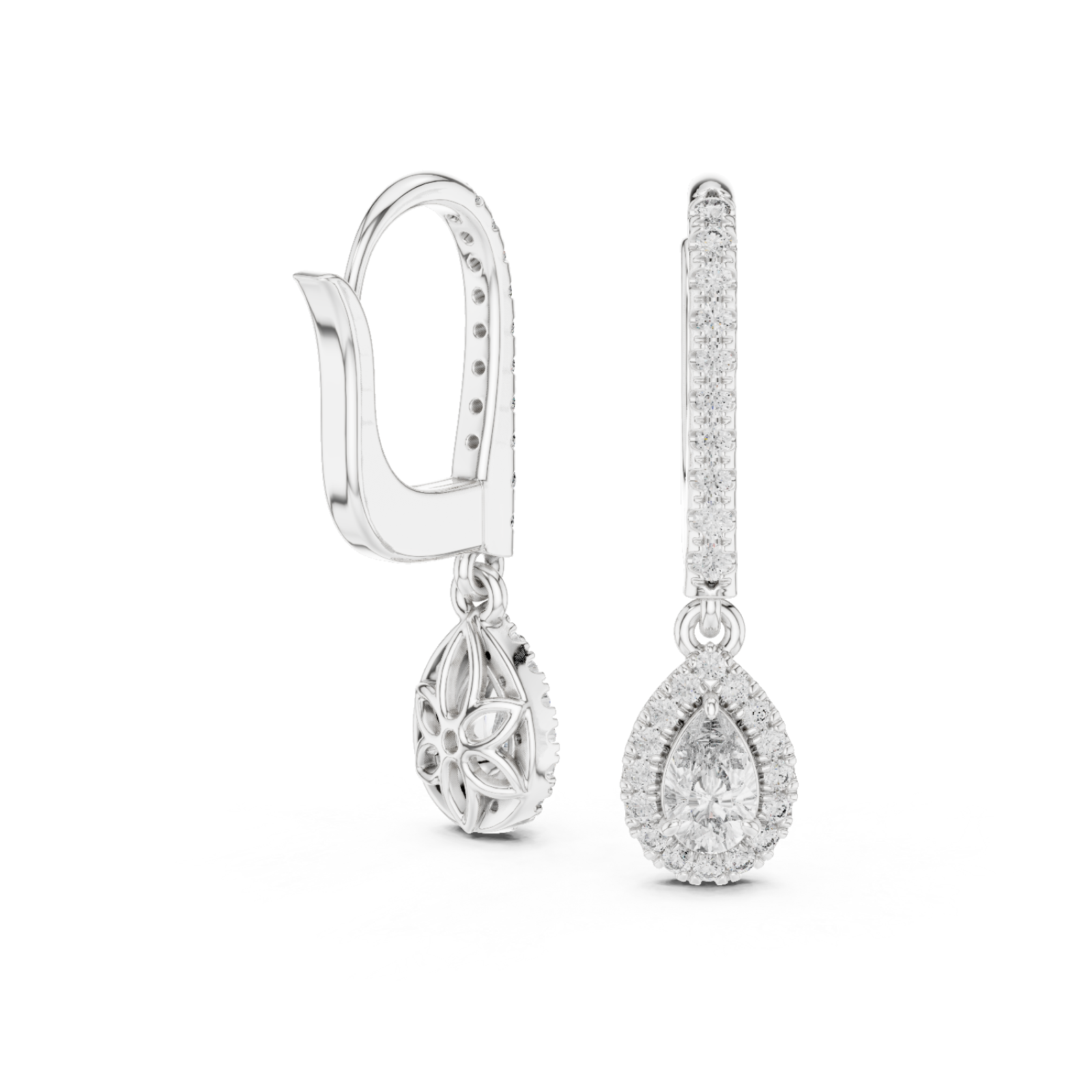  White Gold Graceful Twist Sleek Earrings Left View
