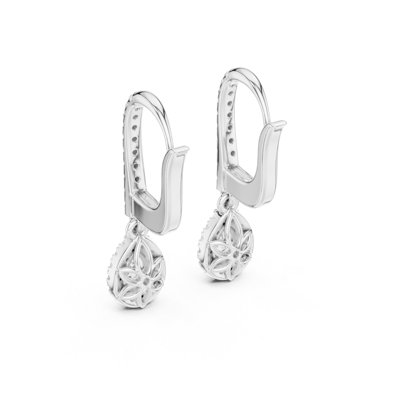  White Gold Graceful Twist Sleek Earrings Side View