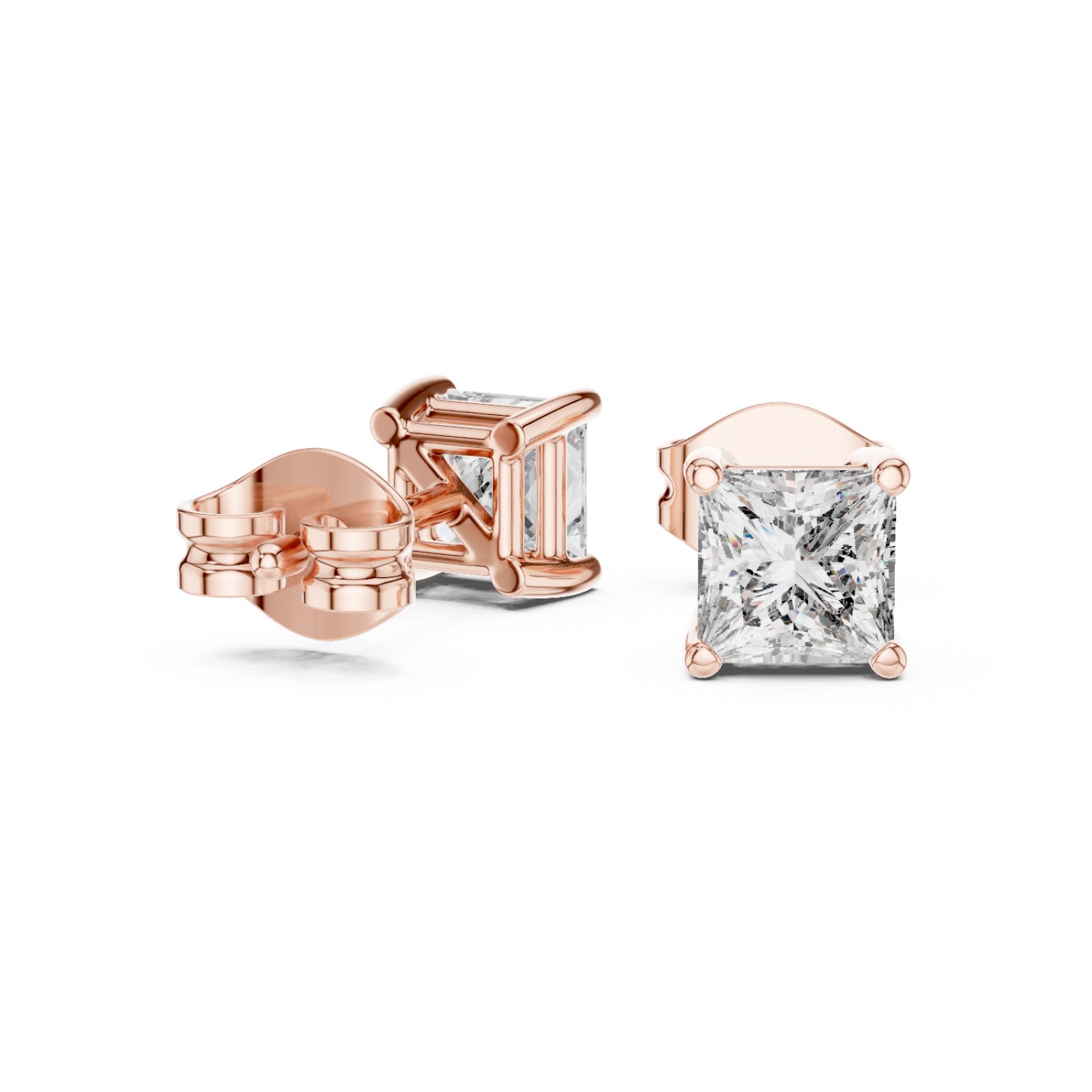  Rose Gold Classic Princess Statement Stud Earrings Left View