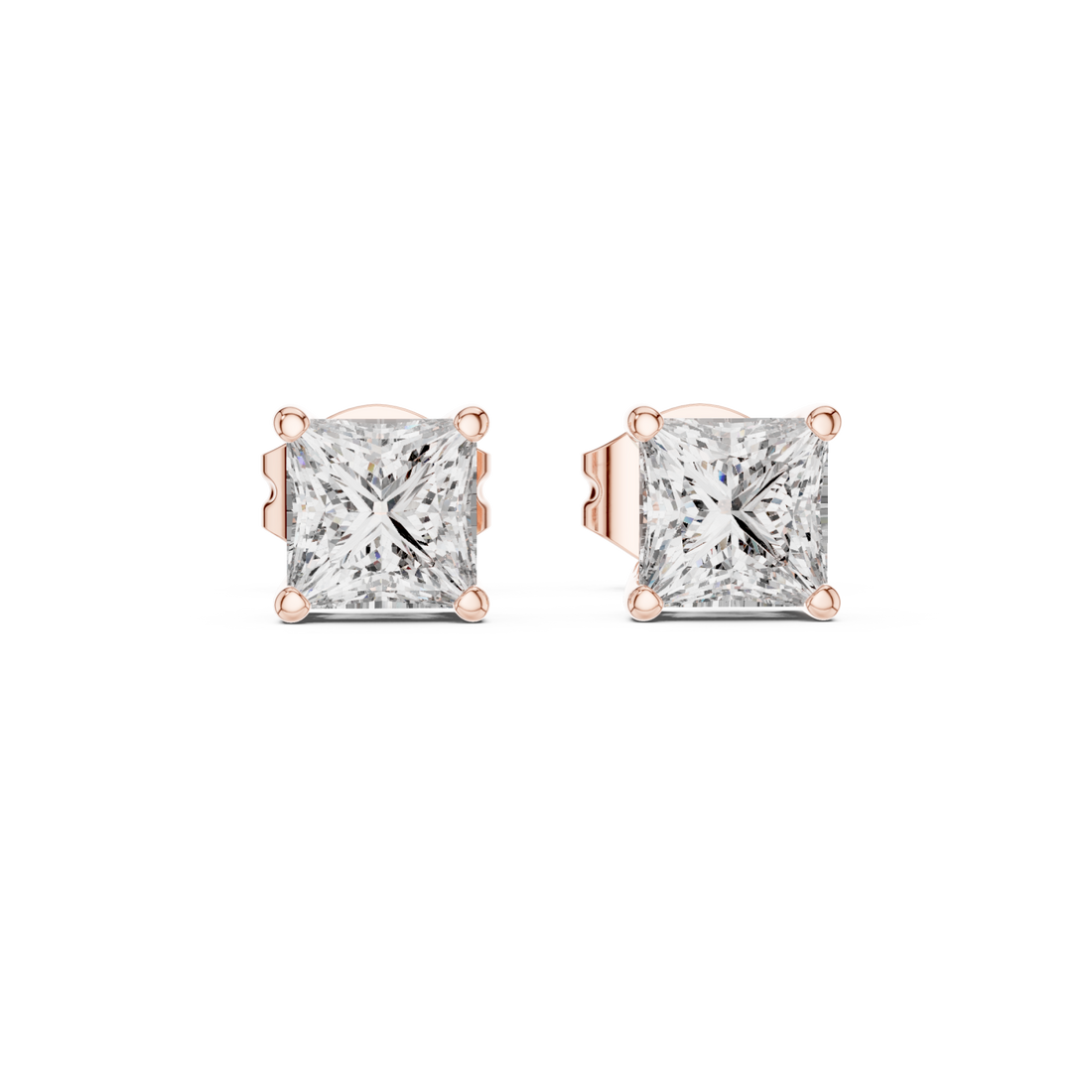  Rose Gold Classic Princess Statement Stud Earrings Front View