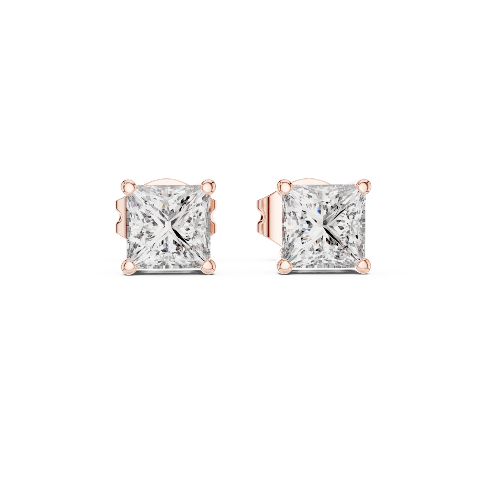 Rose Gold Classic Princess Statement Stud Earrings Front View
