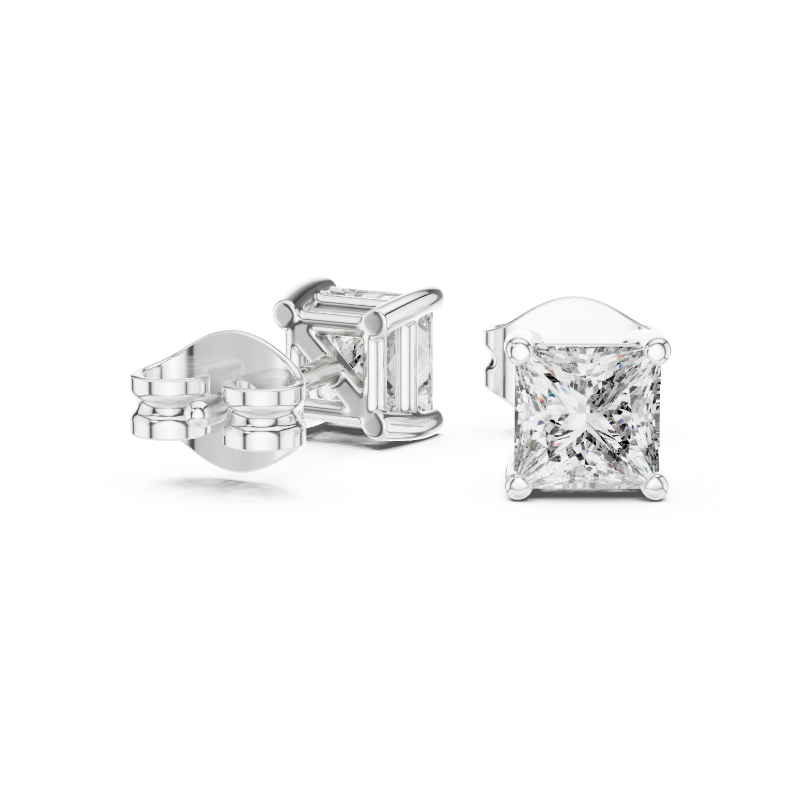  White Gold Classic Princess Statement Stud Earrings Left View
