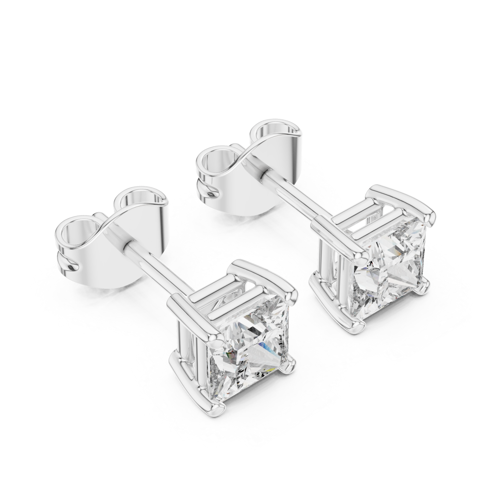  White Gold Classic Princess Statement Stud Earrings Right View