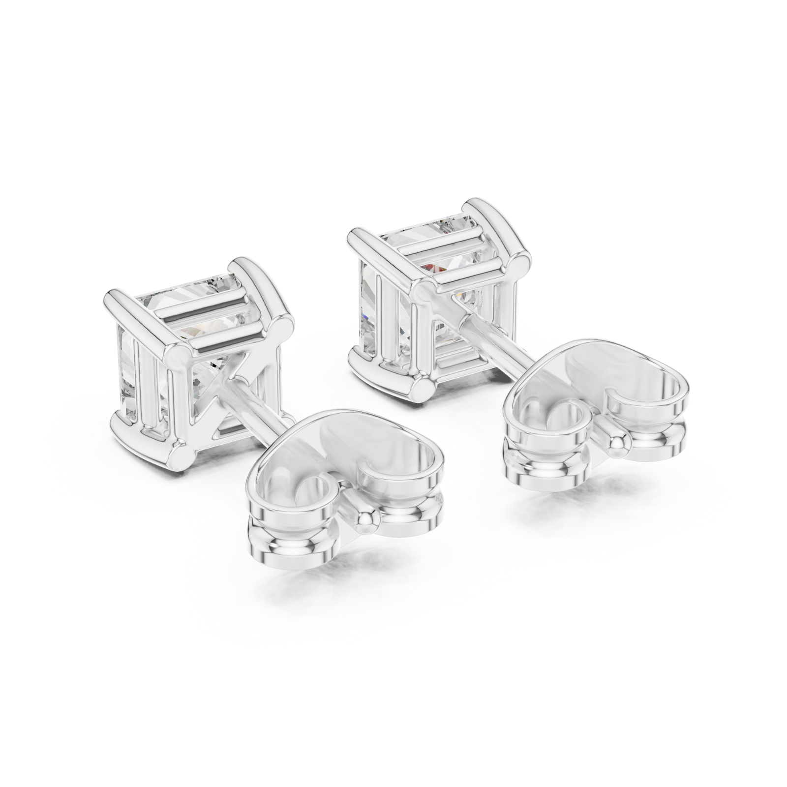  White Gold Classic Princess Statement Stud Earrings Side View