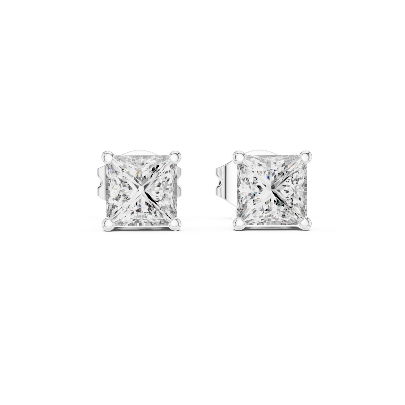  White Gold Classic Princess Statement Stud Earrings Front View