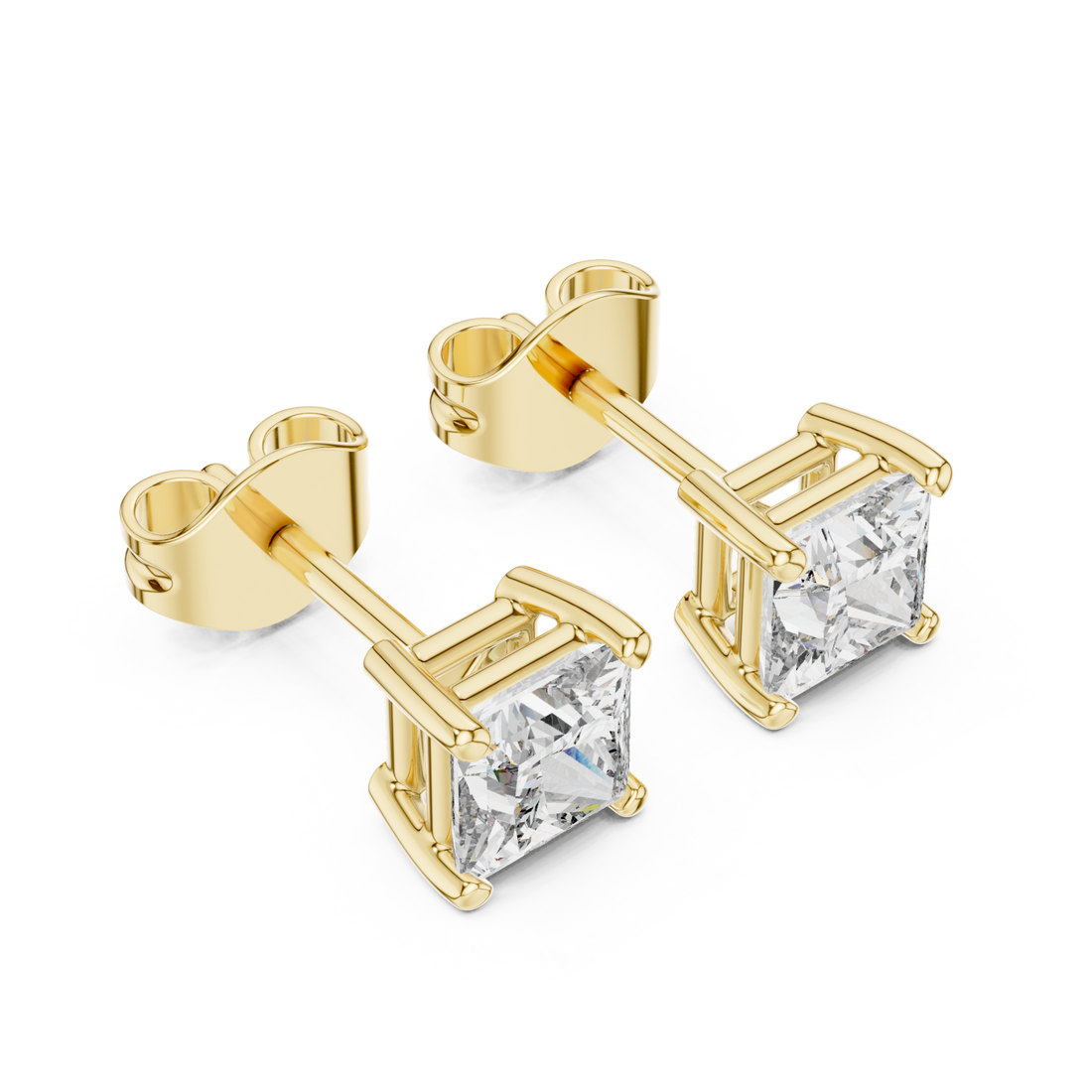  Gold Classic Princess Statement Stud Earrings Front View