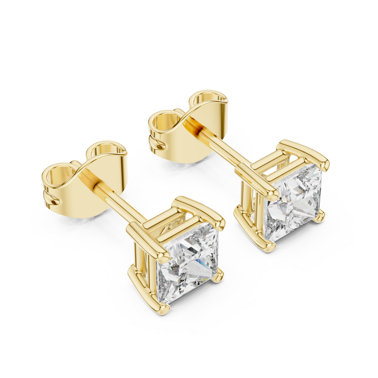 Gold Classic Princess Statement Stud Earrings Right View