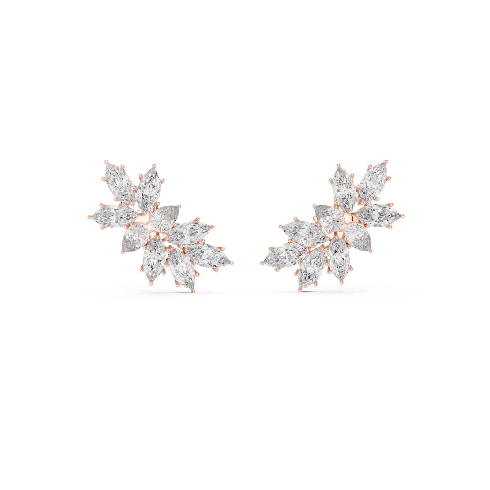  Rose Gold Radiant Petal Cluster Earrings Front View