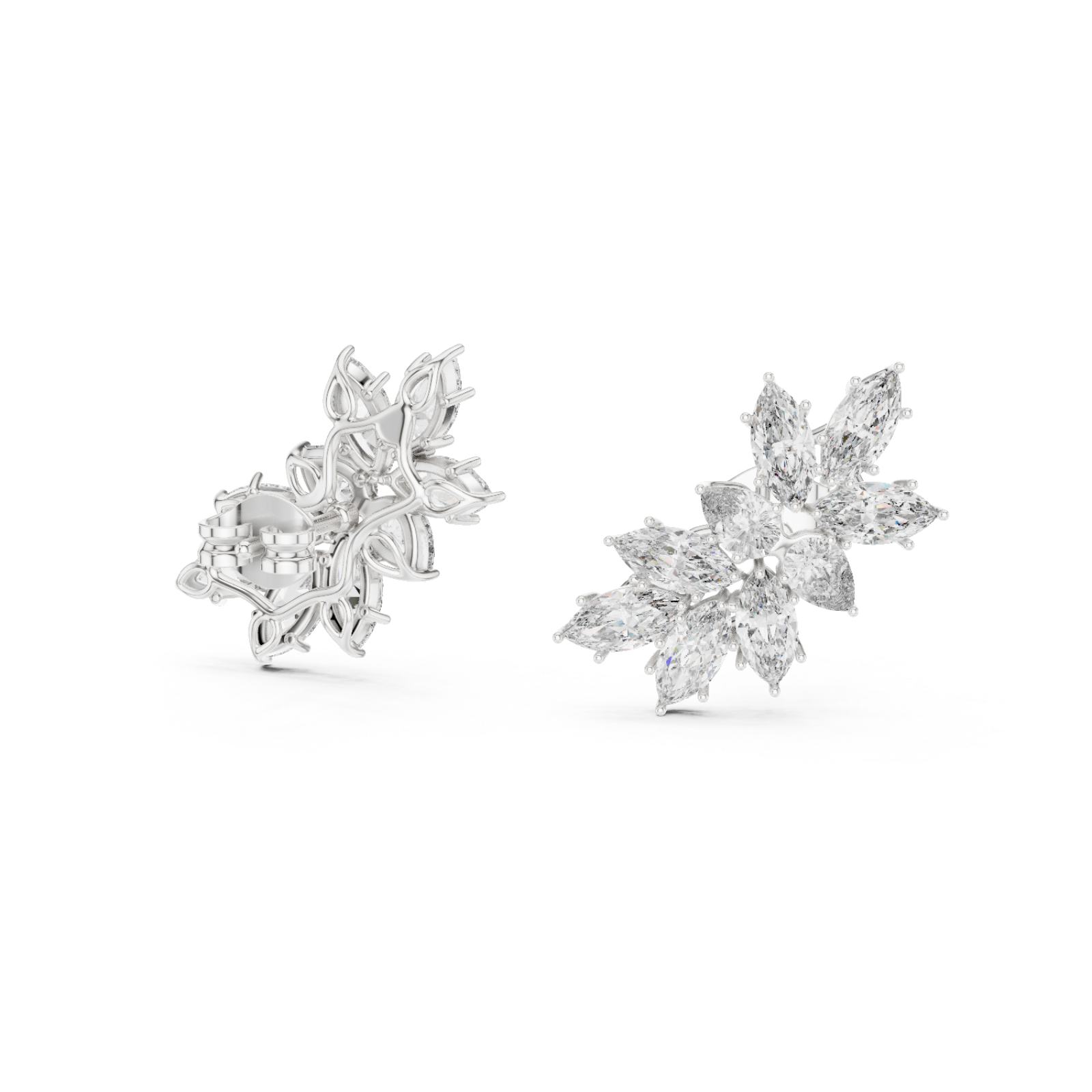  White Gold Radiant Petal Cluster Earrings Left View