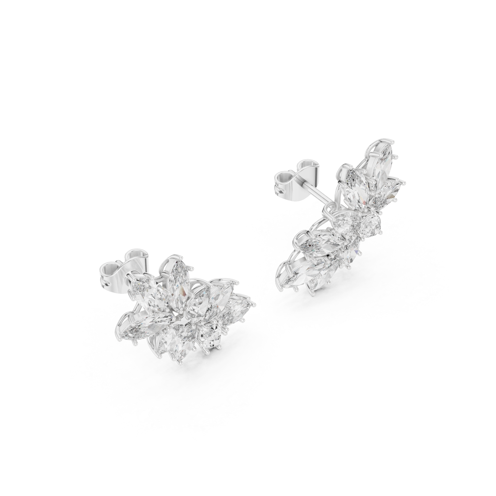  White Gold Radiant Petal Cluster Earrings Right View