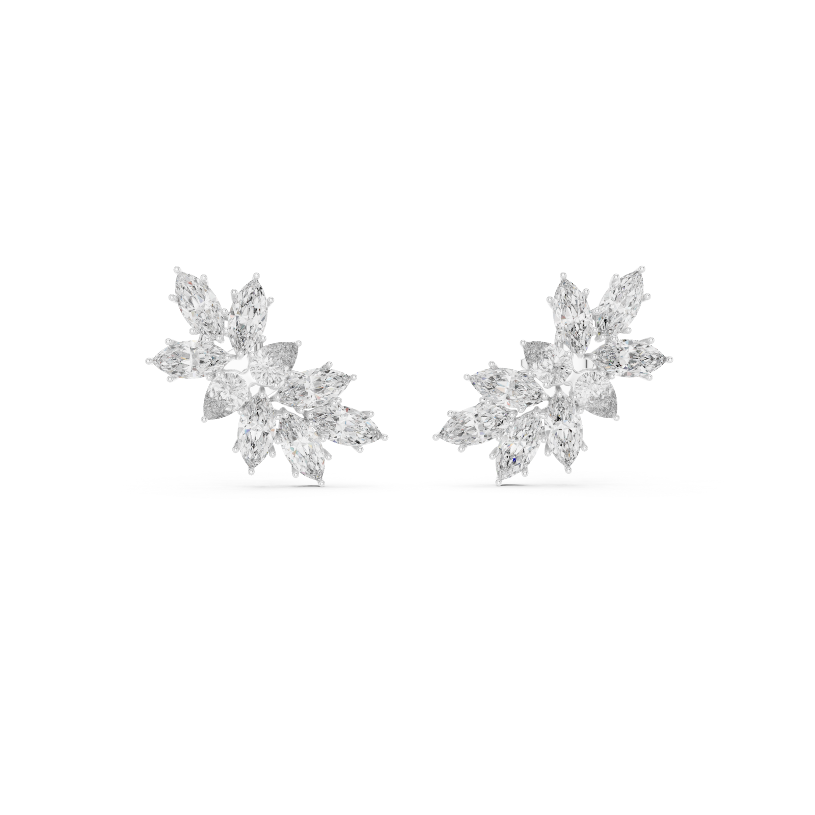  White Gold Radiant Petal Cluster Earrings Front View