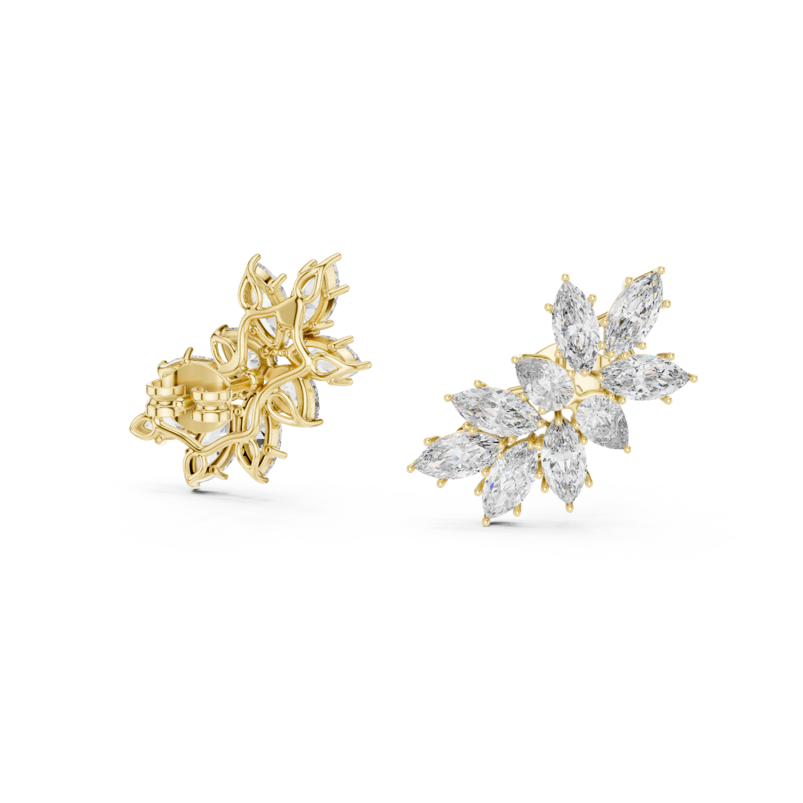  Gold Radiant Petal Cluster Earrings Left View