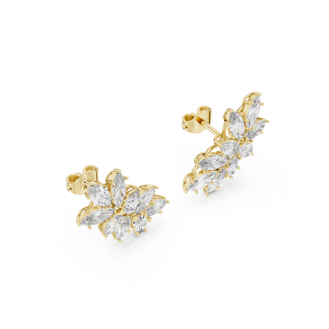 Gold Radiant Petal Cluster Earrings Right View