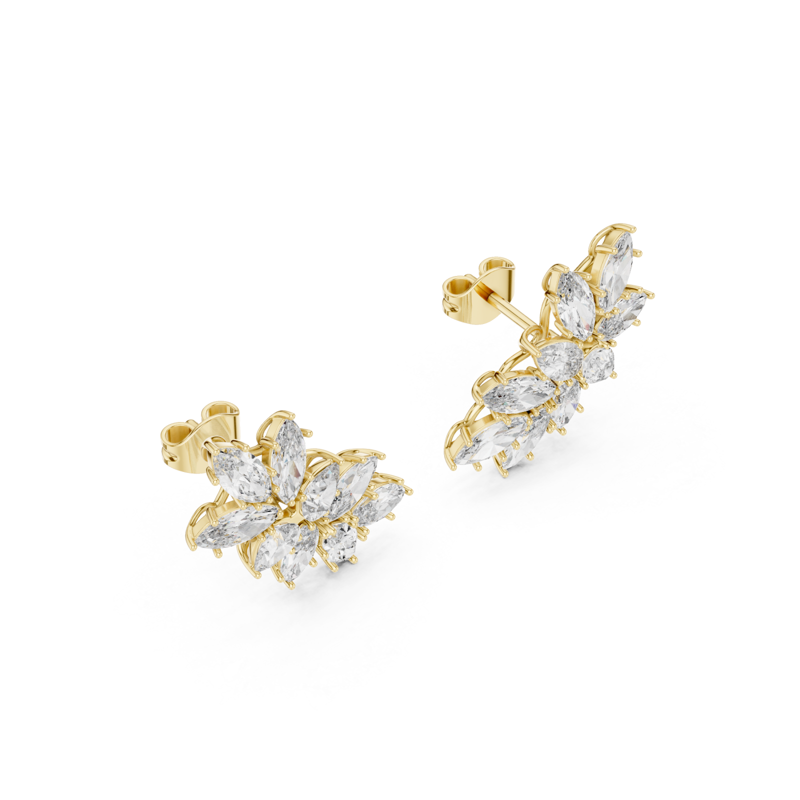 Gold Radiant Petal Cluster Earrings Right View