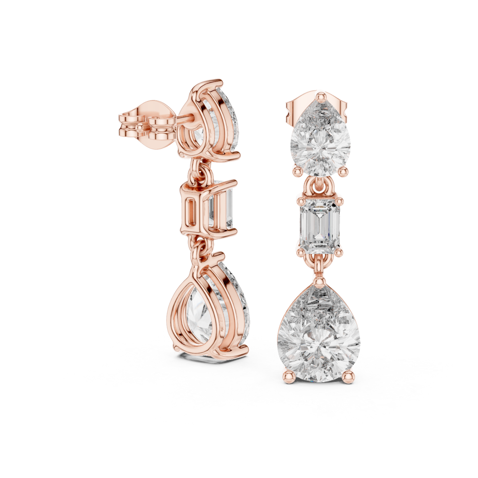  Rose Gold Gleaming Dual Shape Artistry Drop Earrings Left View