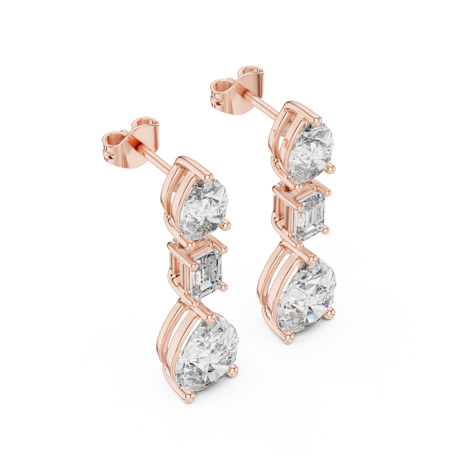  Rose Gold Gleaming Dual Shape Artistry Drop Earrings Right View