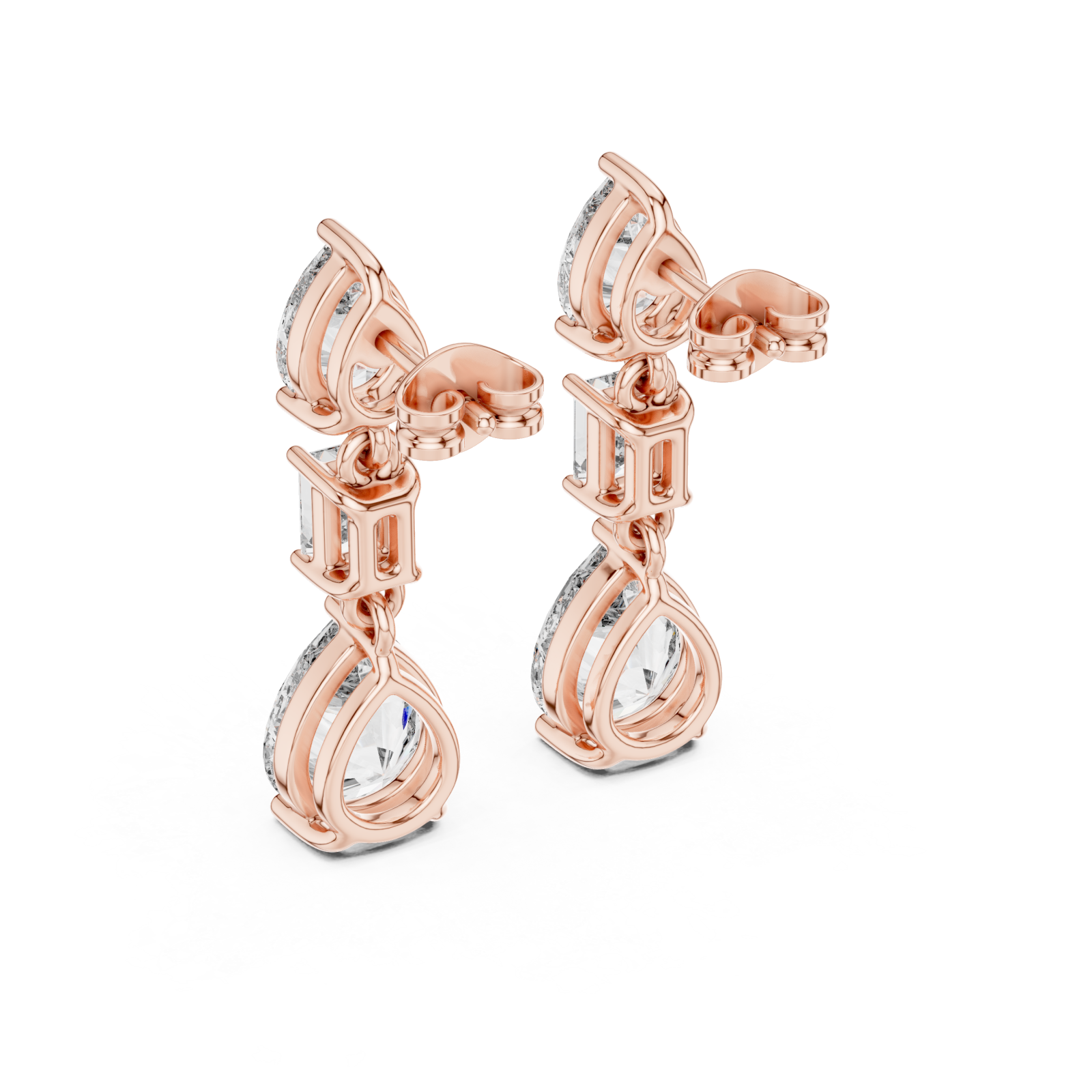  Rose Gold Gleaming Dual Shape Artistry Drop Earrings Side View