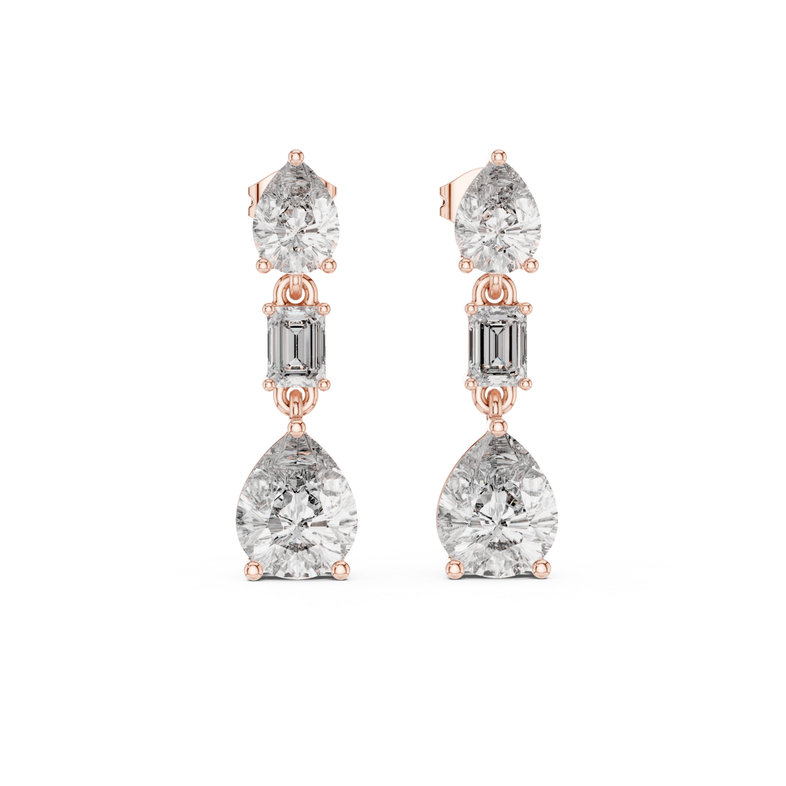  Rose Gold Gleaming Dual Shape Artistry Drop Earrings Front View