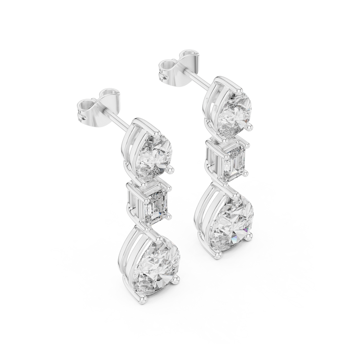  White Gold Gleaming Dual Shape Artistry Drop Earrings Right View