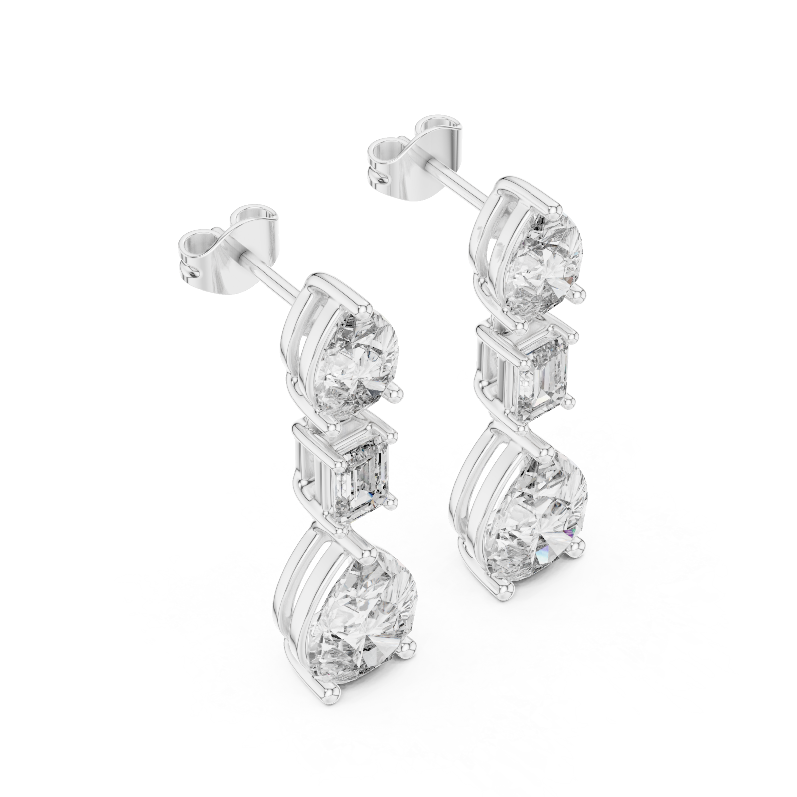  White Gold Gleaming Dual Shape Artistry Drop Earrings Right View