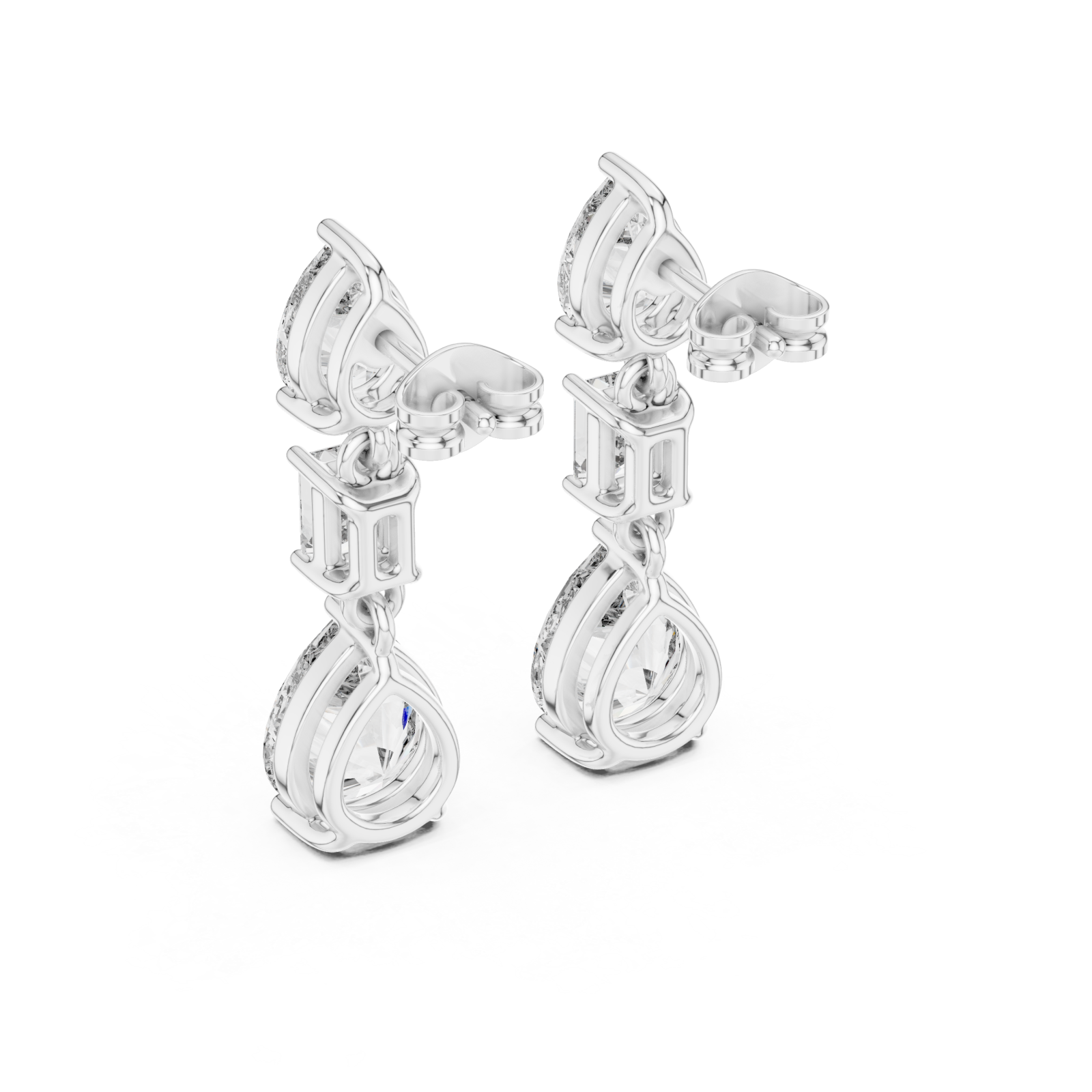  White Gold Gleaming Dual Shape Artistry Drop Earrings Side View