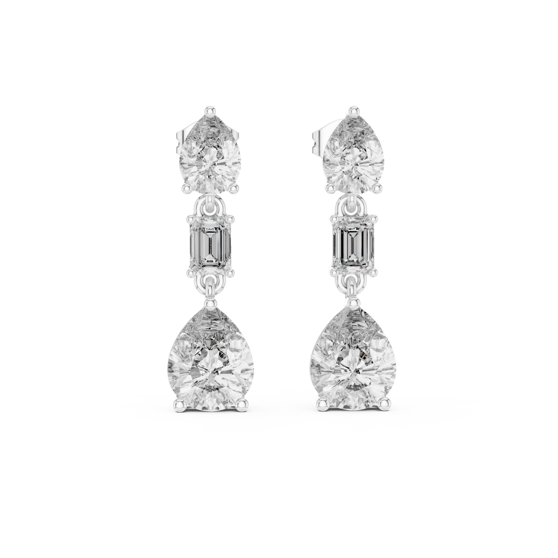  White Gold Gleaming Dual Shape Artistry Drop Earrings Right View
