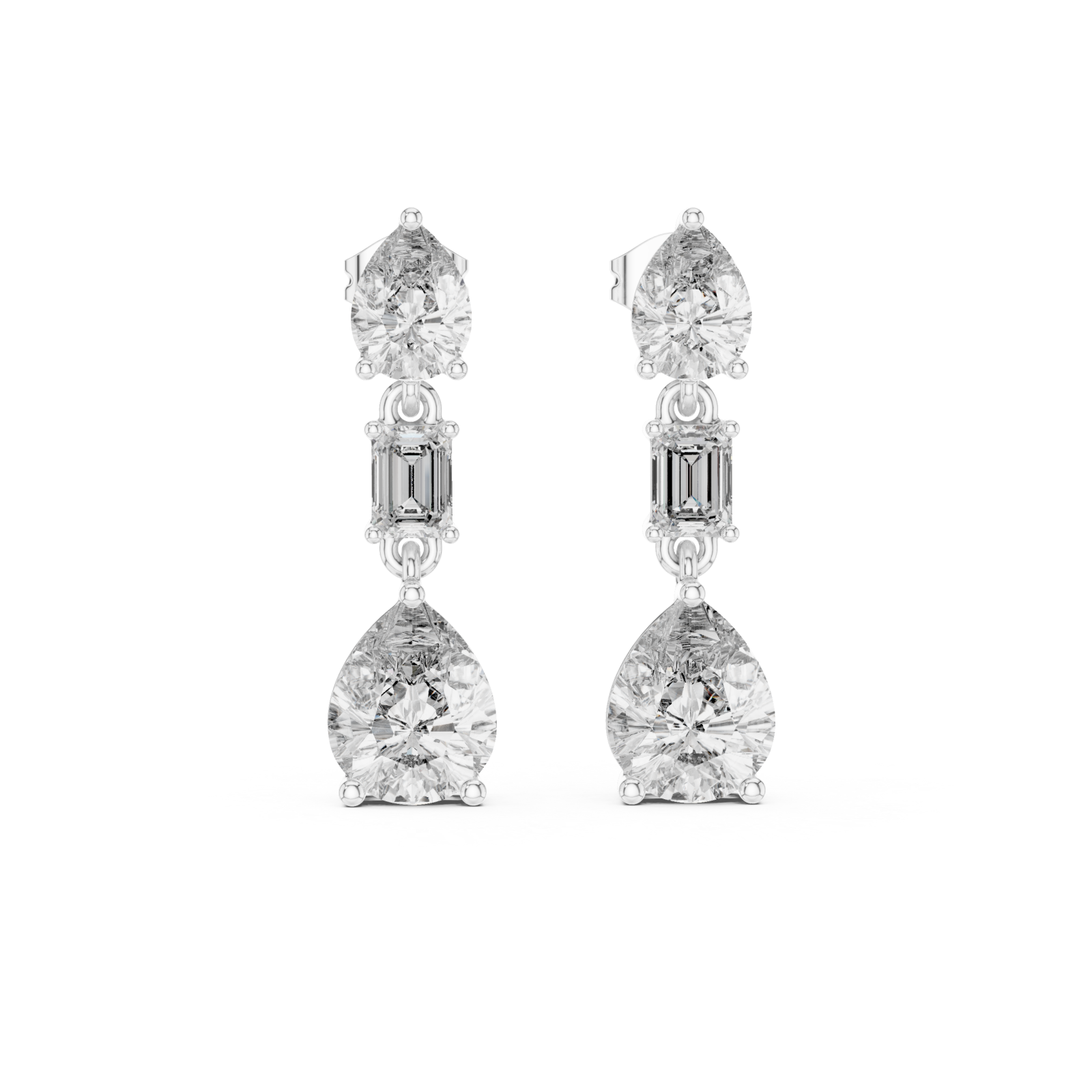  White Gold Gleaming Dual Shape Artistry Drop Earrings Front View