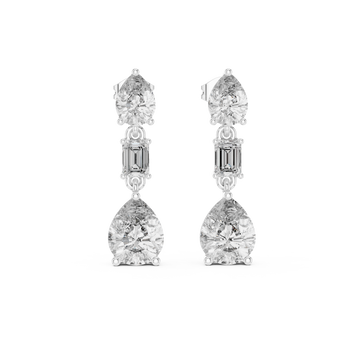  White Gold Gleaming Dual Shape Artistry Drop Earrings Front View