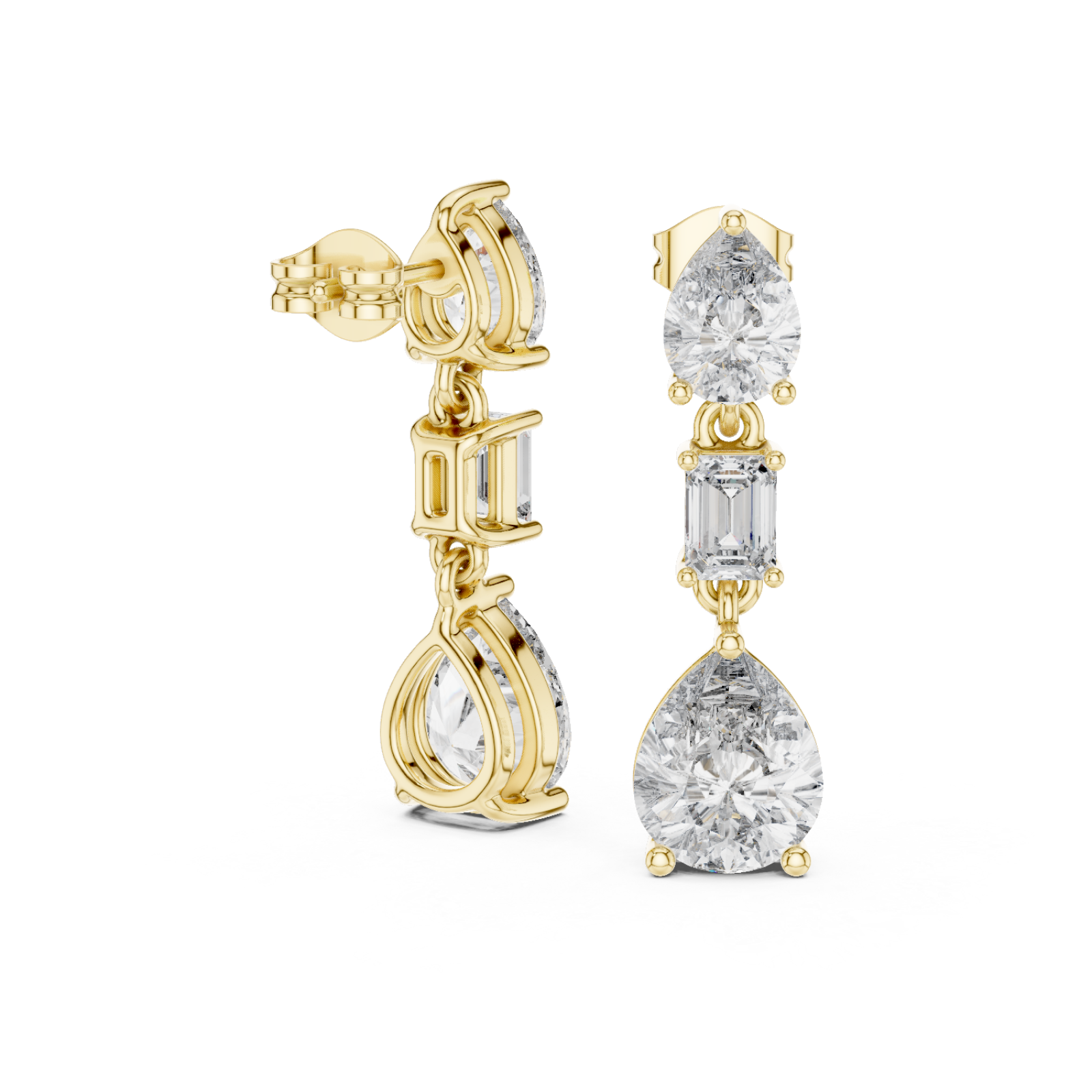  Gold Gleaming Dual Shape Artistry Drop Earrings Left View