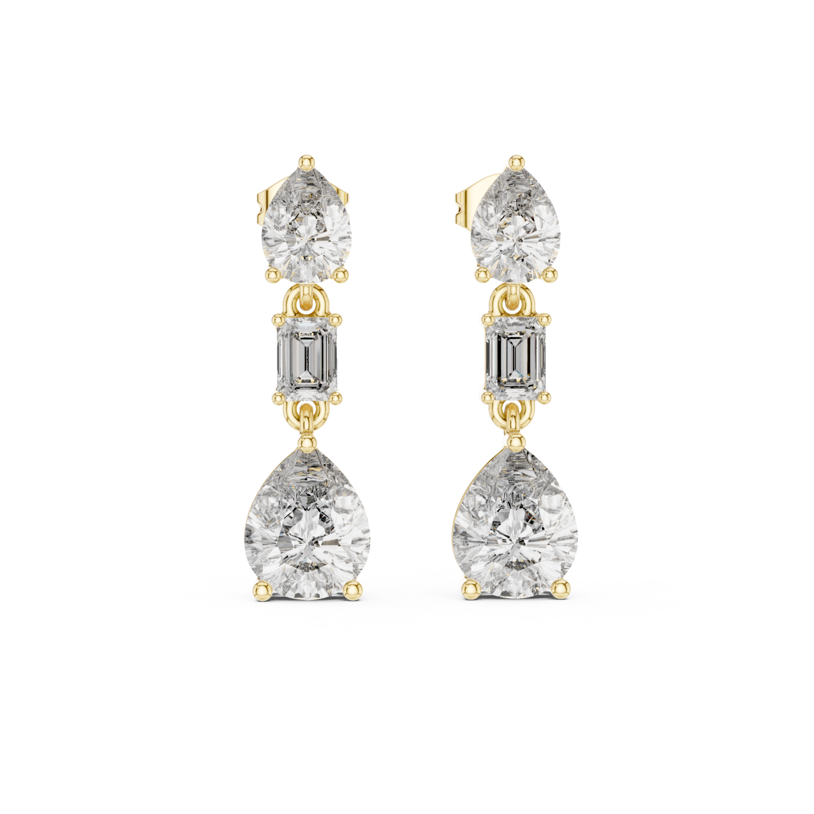  Gold Gleaming Dual Shape Artistry Drop Earrings Front View