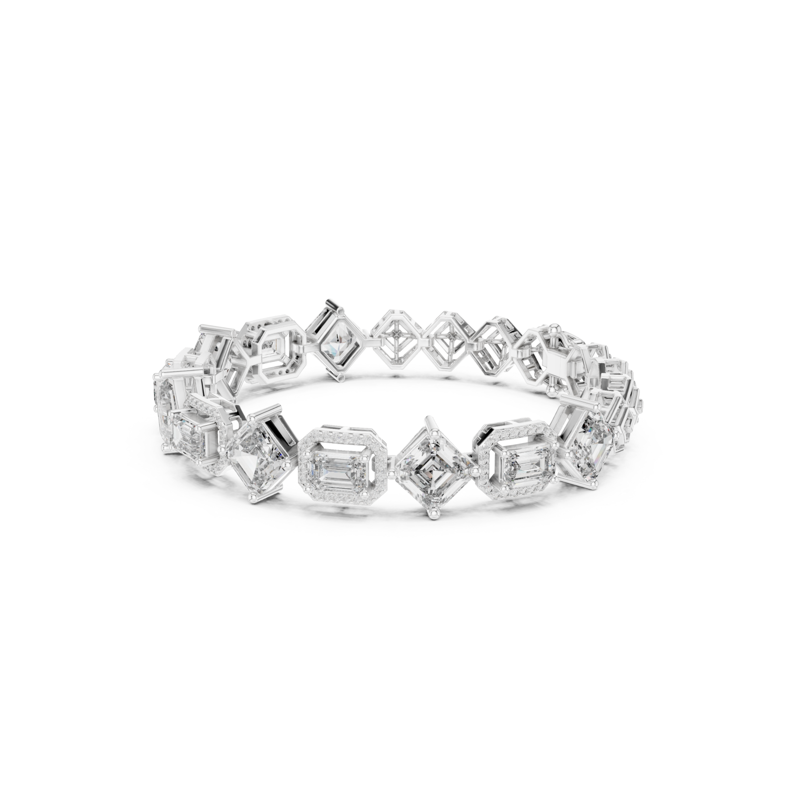  White Gold Radiant Prism Contour Linked Bracelet Left View