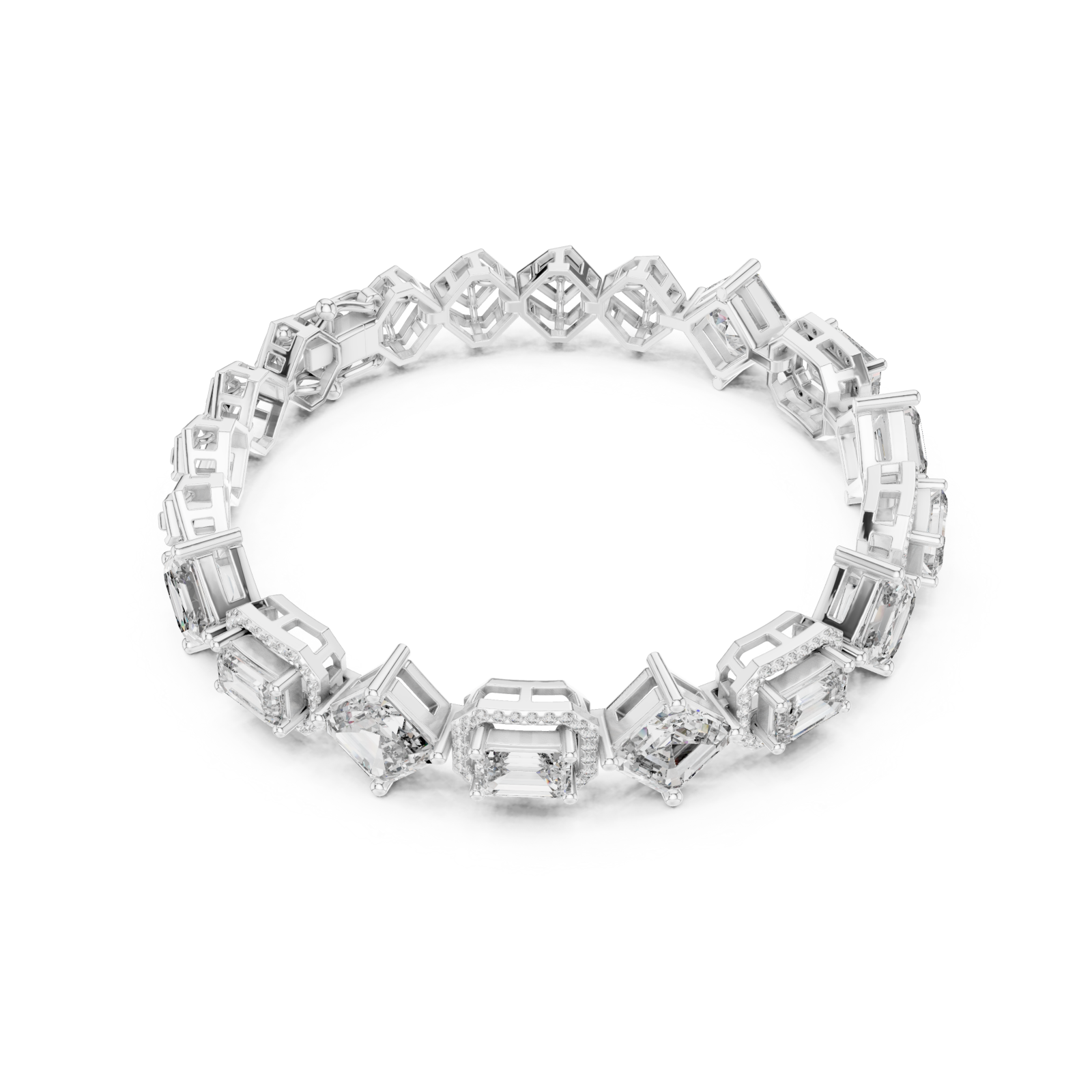  White Gold Radiant Prism Contour Linked Bracelet Front View