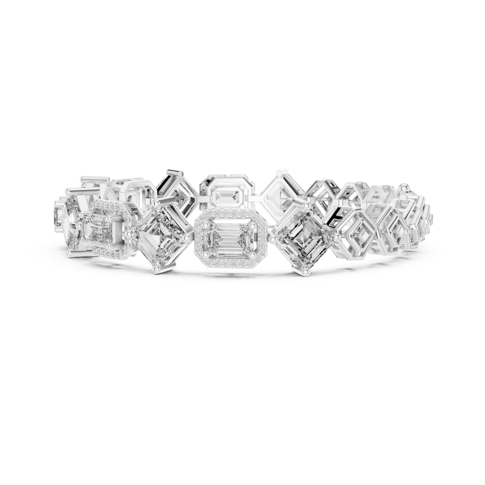  White Gold Radiant Prism Contour Linked Bracelet Side View
