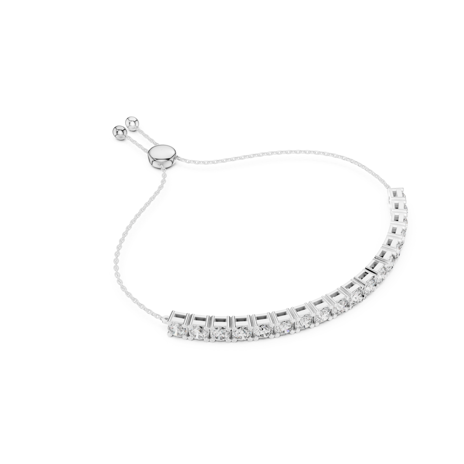  White Gold Celestial Grace Radiant Trio Adjustable Bracelet Front View