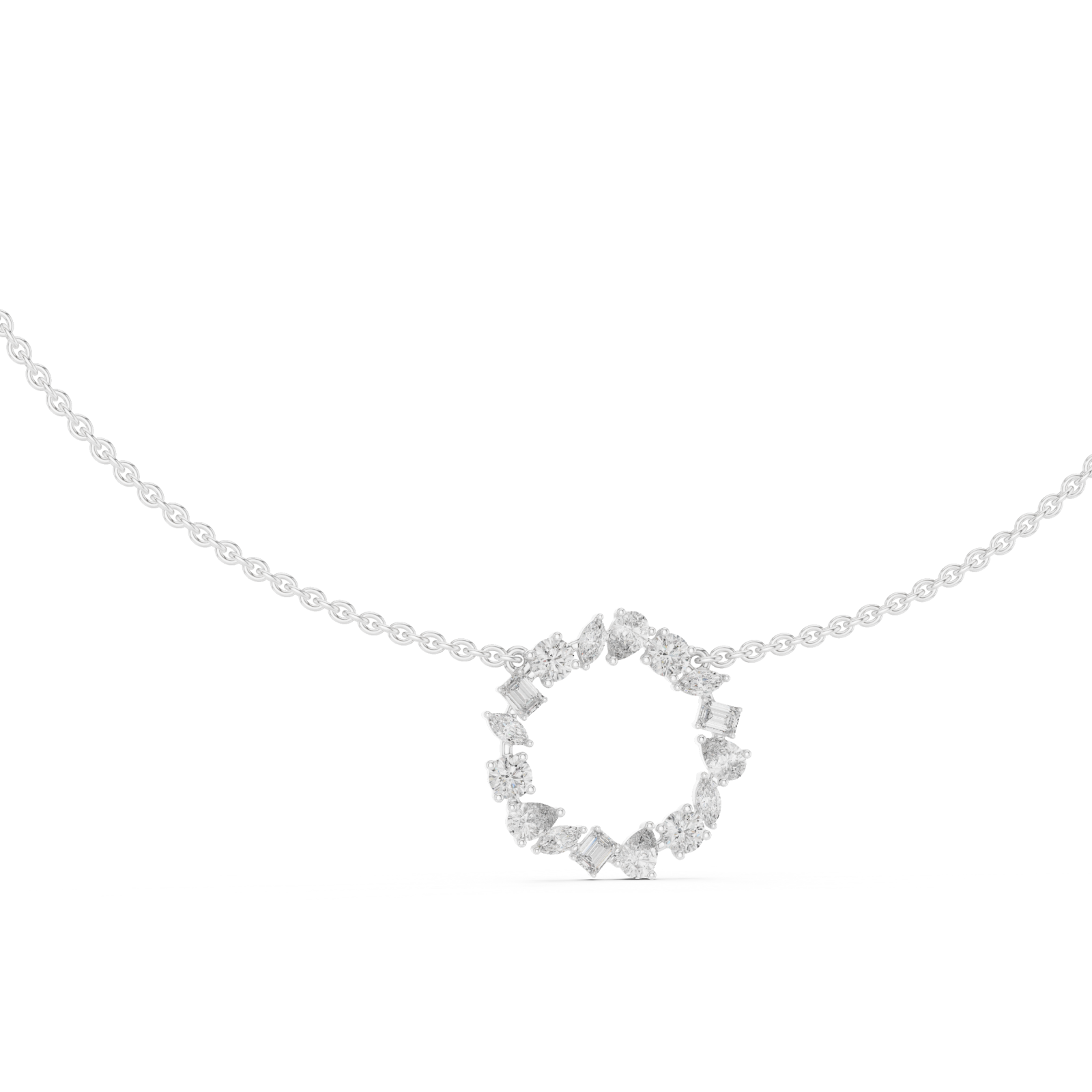  White Gold Celestial Wreath Pendant Necklace Left View
