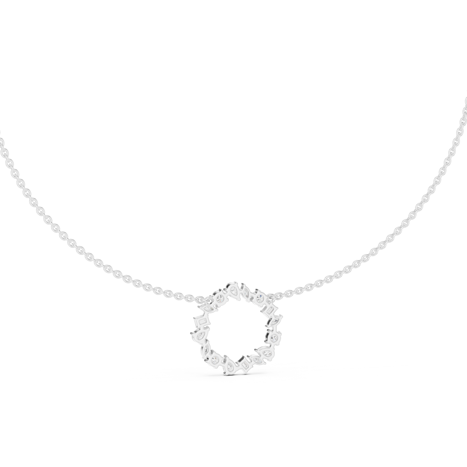  White Gold Celestial Wreath Pendant Necklace Front View