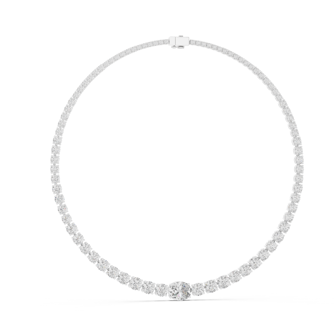  White Gold Sparkling Horizon Curve Necklace Left View