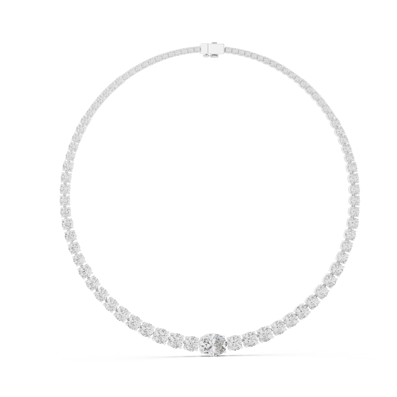  White Gold Sparkling Horizon Curve Necklace Left View