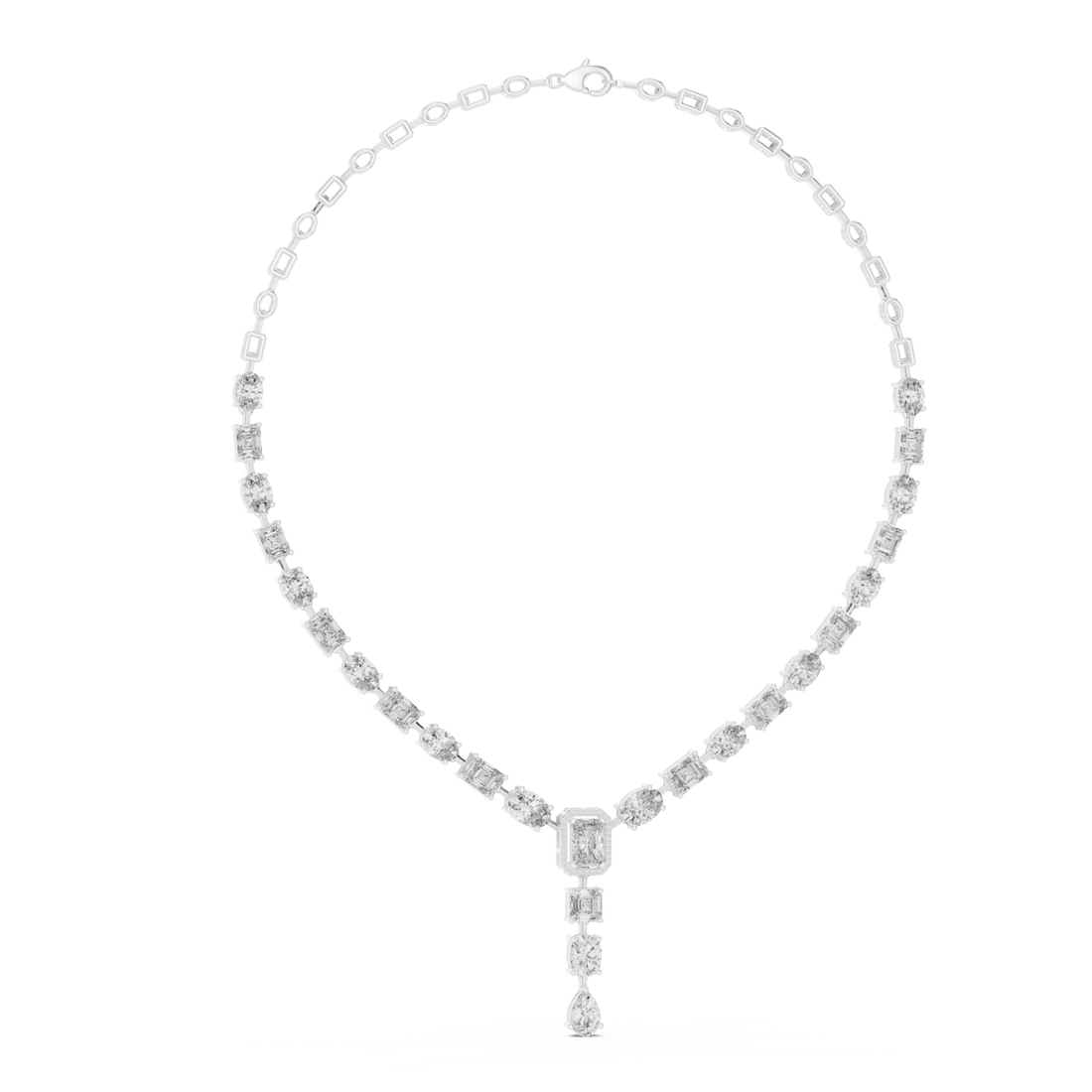  White Gold Evening Light Clustered Y Necklace Left View