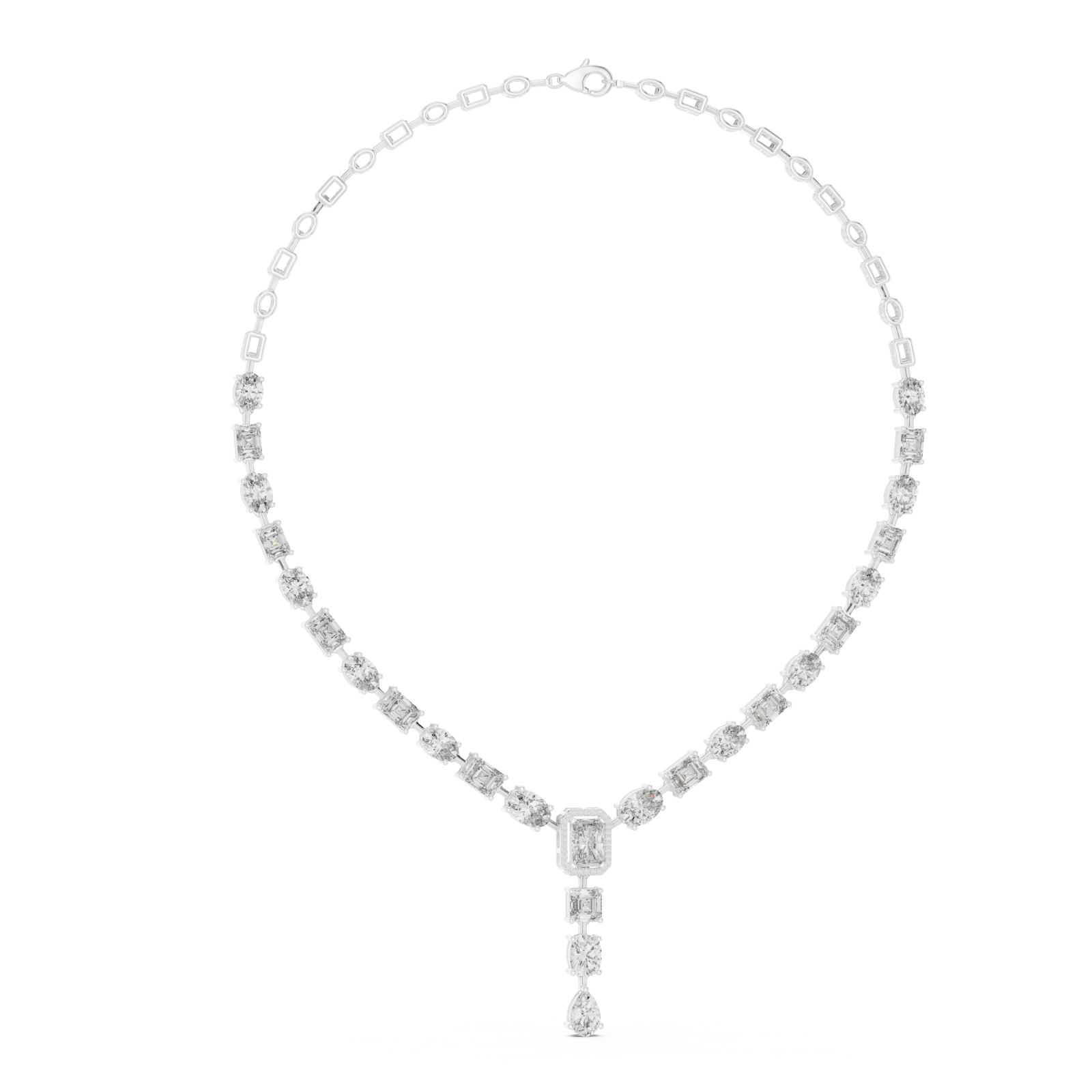  White Gold Evening Light Clustered Y Necklace Left View