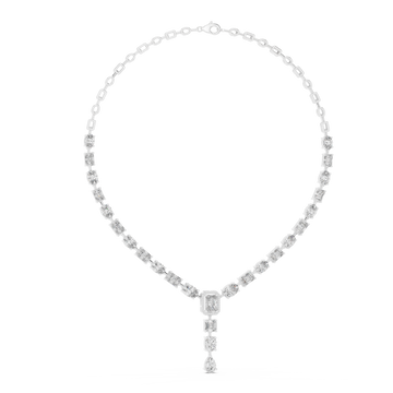  White Gold Evening Light Clustered Y Necklace Left View