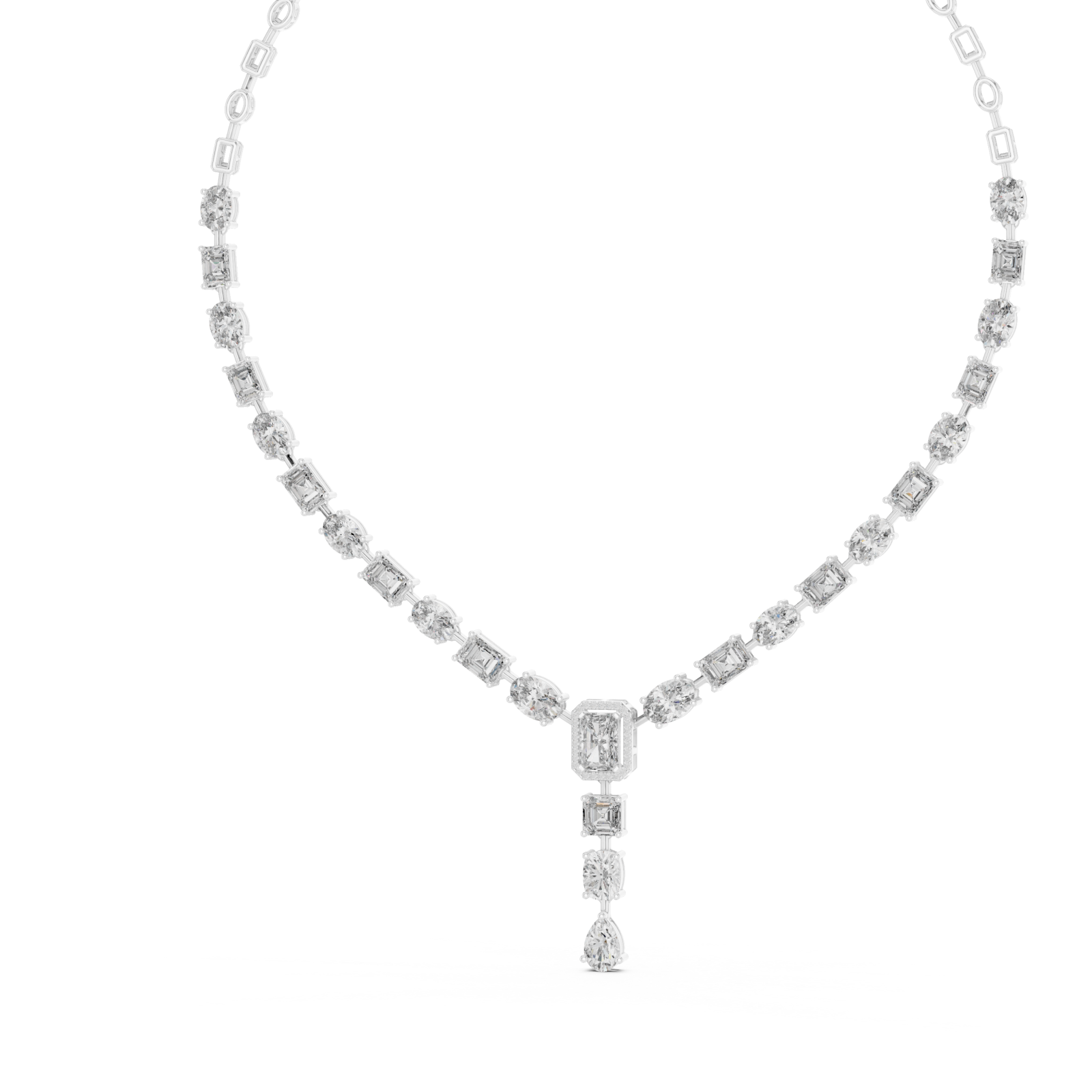  White Gold Evening Light Clustered Y Necklace Right View