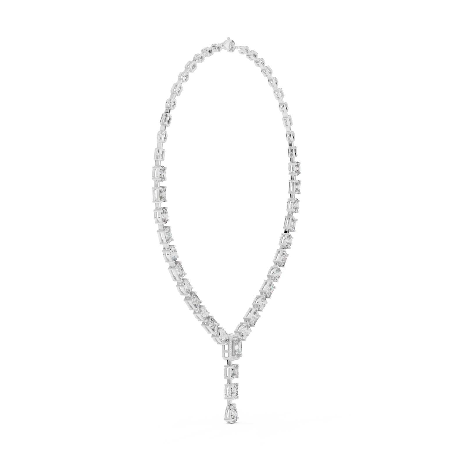  White Gold Evening Light Clustered Y Necklace Side View