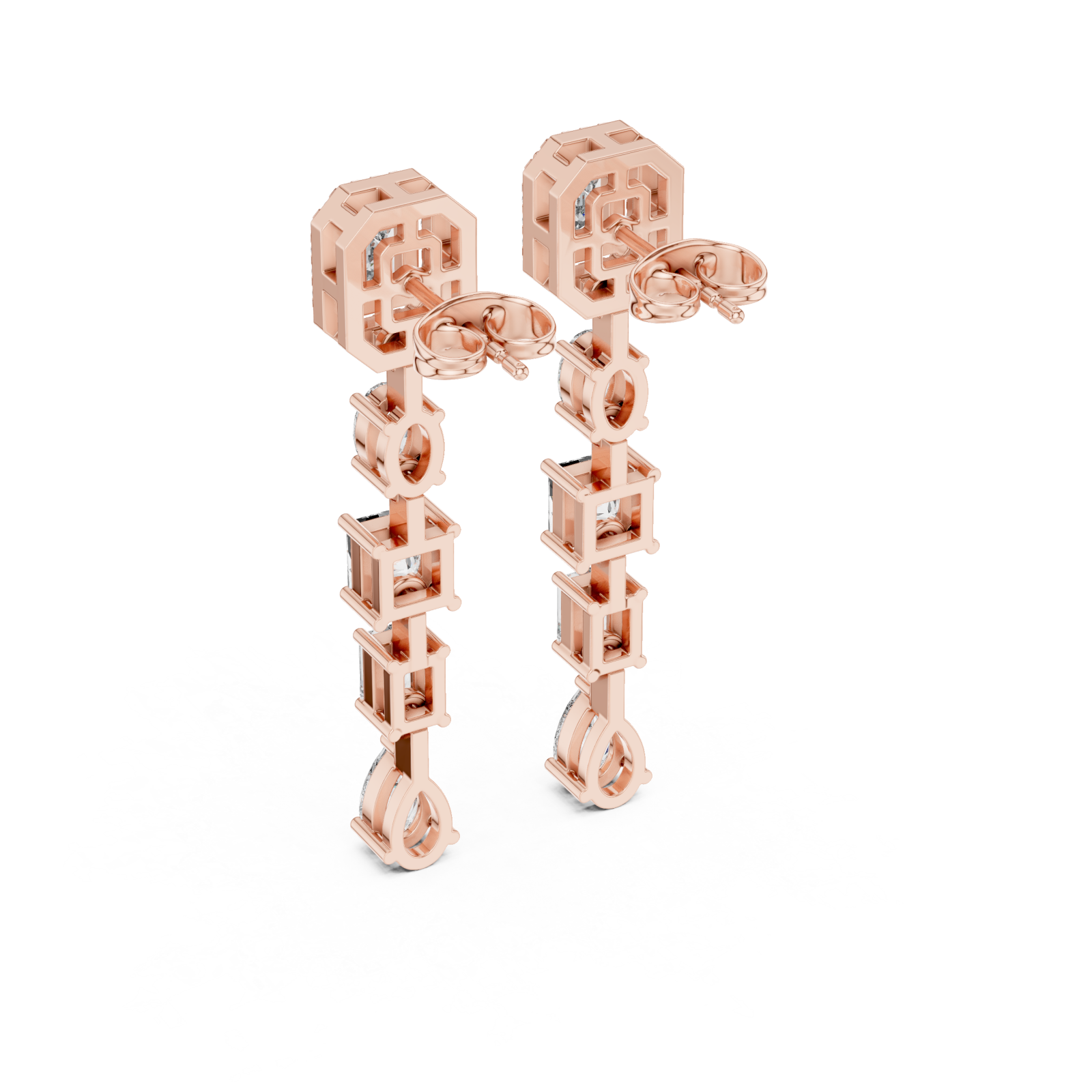  Rose Gold Falling Light Mosaic Earrings Side View