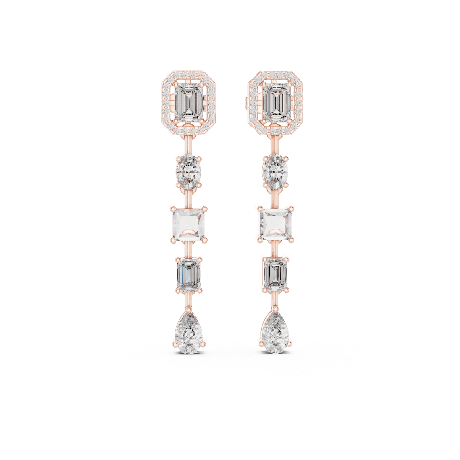  Rose Gold Falling Light Mosaic Earrings Front View